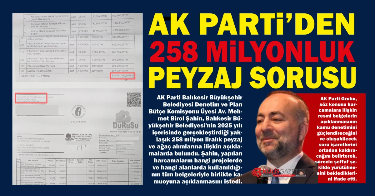 Balıkesir'de 258 Milyon Liralık Peyzaj Harcaması Tartışması: AK Parti'den B&uuml;y&uuml;kşehir'e Belge &Ccedil;ağrısı