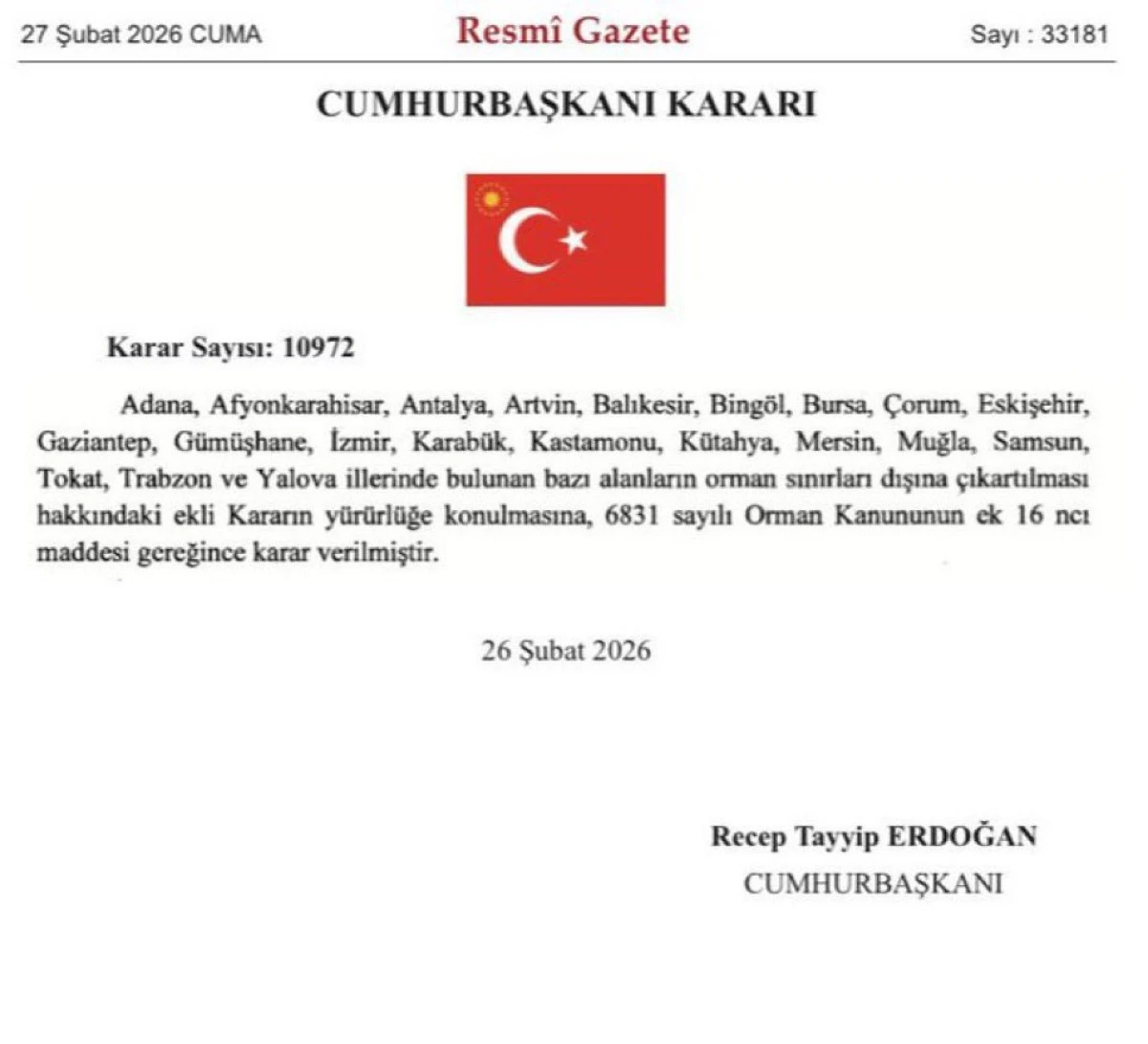  Balıkesir&rsquo;de Orman Sınırları Değişti: Karar Resmi Gazete&rsquo;de Yayımlandı