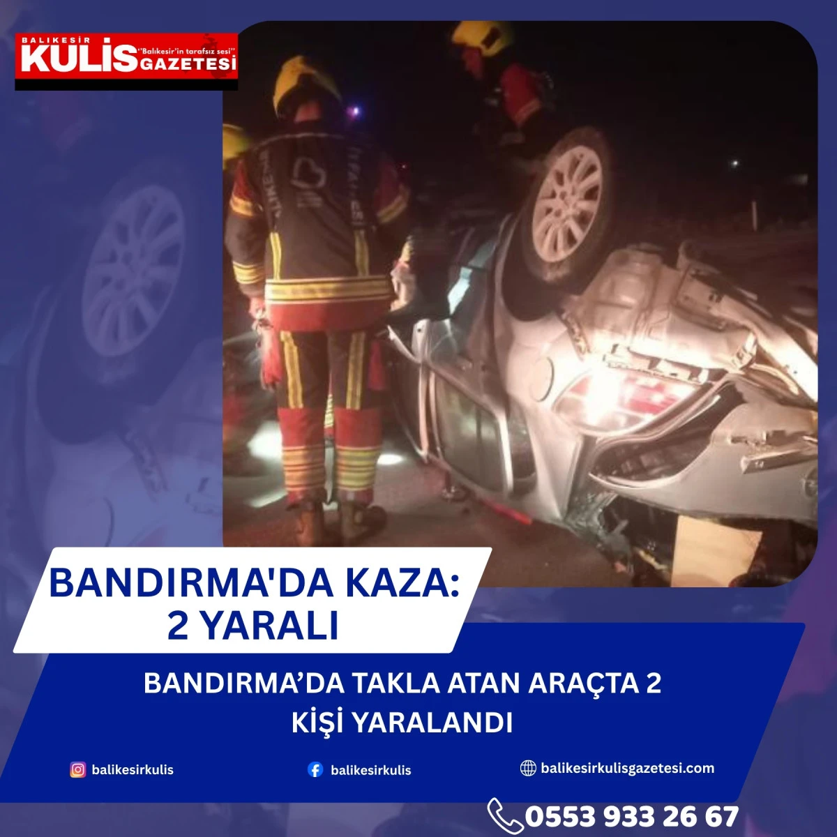 Bandırma&rsquo;da takla atan ara&ccedil;ta 2 kişi yaralandı