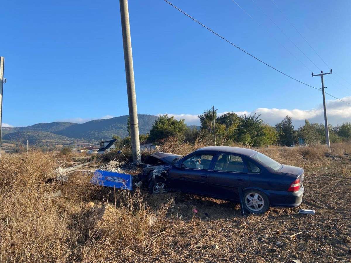 Bilecik'te tarlaya u&ccedil;an ara&ccedil; hem elektrik direğine hem de hız sınırı tabelasına &ccedil;arparak durabildi