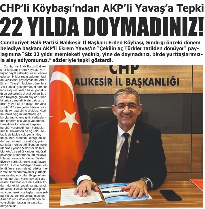 CHP’li Köybaşı’ndan AKP’li Yavaş’a tepki   22 YILDA DOYMADINIZ!