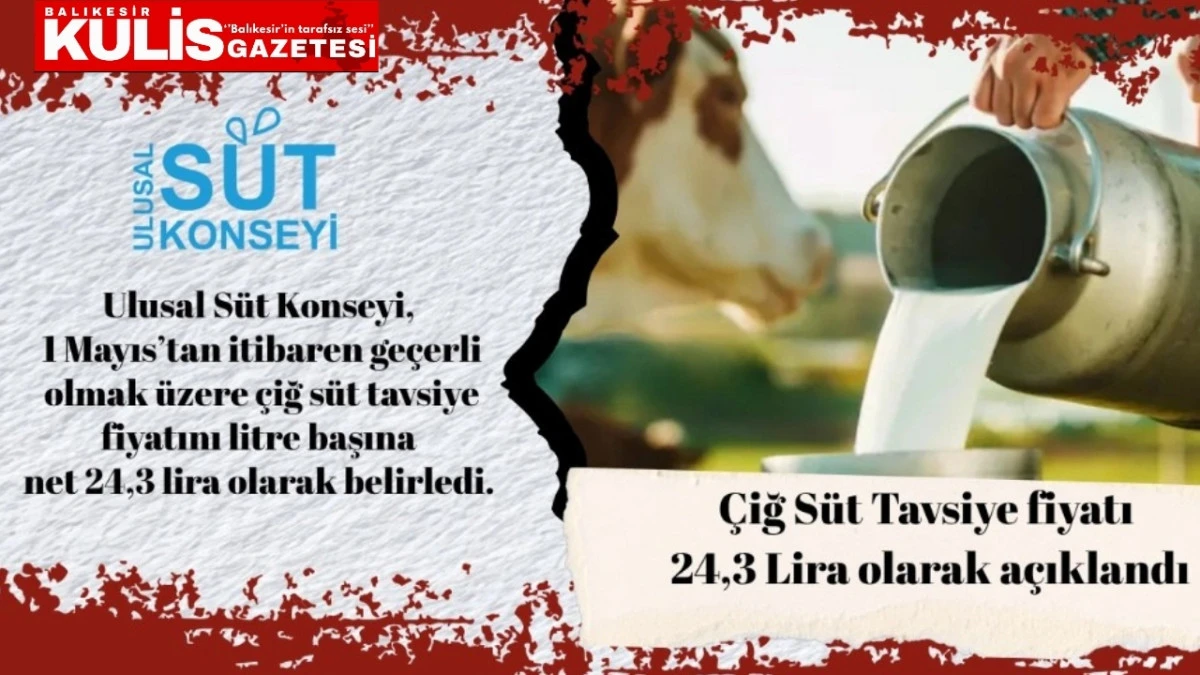&Ccedil;iğ S&uuml;t Tavsiye Fiyatı 24,3 Lira Olarak A&ccedil;ıklandı